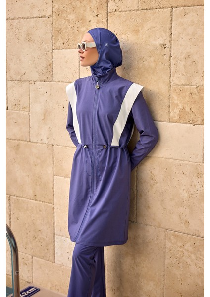 Indigo Tam Kapalı Mayo – Hakim Yakalı, Stoperli Su Itici Kumaş M2526-2 fırsatları