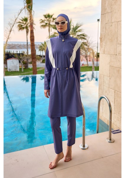 Indigo Tam Kapalı Mayo – Hakim Yakalı, Stoperli Su Itici Kumaş M2526-2 indirimleri