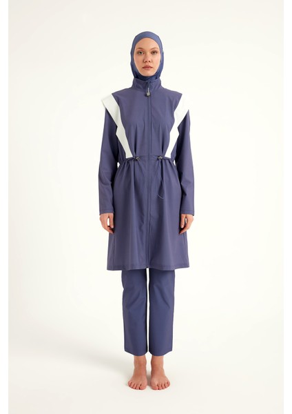 Indigo Tam Kapalı Mayo – Hakim Yakalı, Stoperli Su Itici Kumaş M2526-2