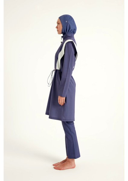 Indigo Tam Kapalı Mayo – Hakim Yakalı, Stoperli Su Itici Kumaş M2526-2