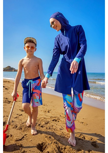 Lacivert Tam Kapalı Mayo – Hakim Yakalı, Su Itici Kumaş M2505