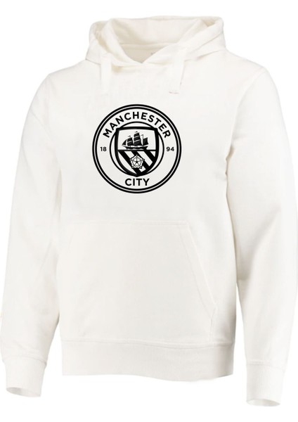Mancester City Baskılı Ekru Sweatshirt Hoodie