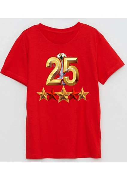 Kupa 25 Altında 5 Yıldız Baskılı Pamuklu Çocuk Tişört