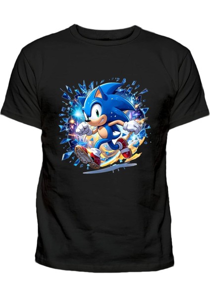 Super Sonic Koşan Şekilde Karakterl Baskılı Çocuk Pamuklu Tişört