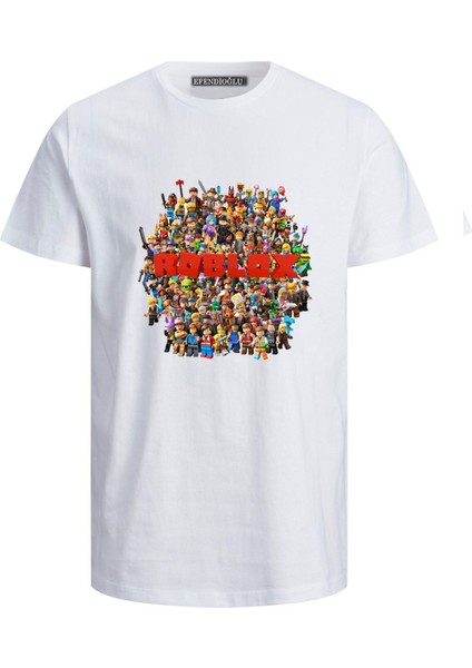 Roblox Yuvarlak Şekilde Karakterleri Baskılı Çocuk Pamuklu Tişört