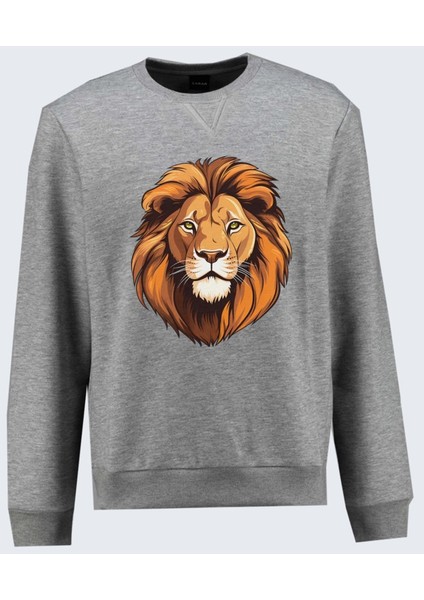 Aslan Baskılı Pamuklu Erkek Sweatshirt