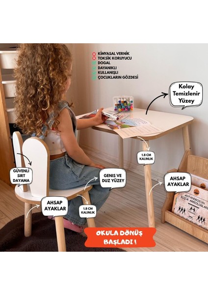 Montessori Çocuk Çalışma Aktivite Masası ve 1 Sandalye Set Bunny