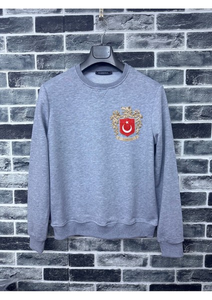 Türkiye Bozkurt Küçük Baskılı Milli Takım Logo Pamuklu Erkek Sweatshirt