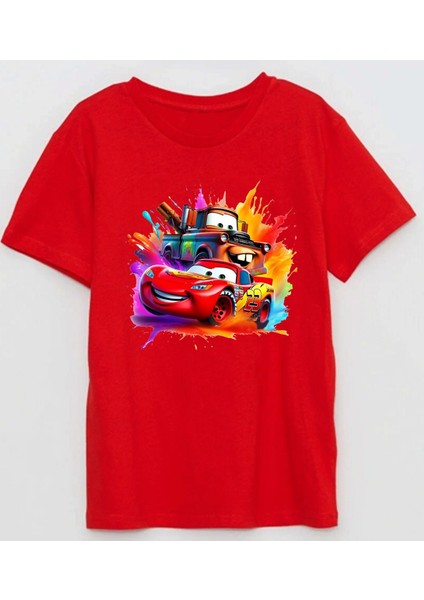 Şimşek Mcqueen ve Mater Baskılı Renkli Pamuklu Çocuk Tişört