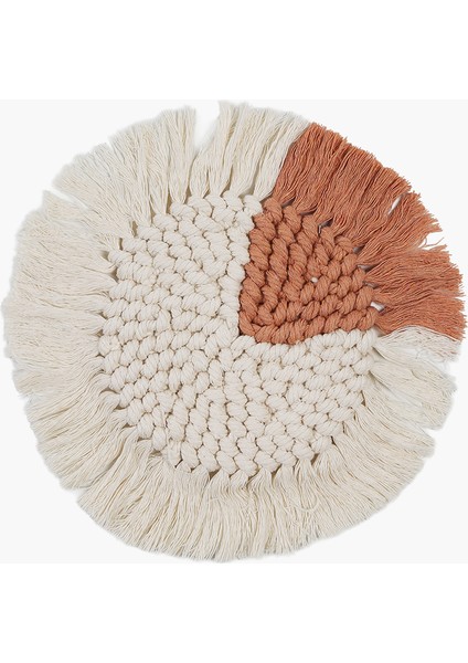 Makrome Yuvarlak Coaster Beyaz-Turuncu 20 cm