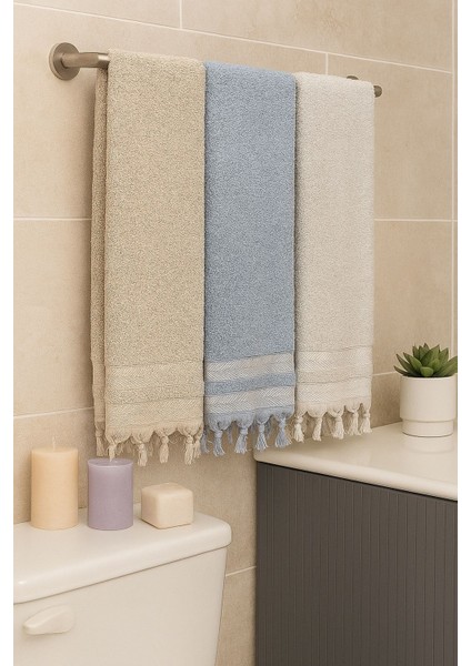 Lora 3’lü Banyo Havlusu Seti – 3 Adet 100X150 Cm, %100 Pamuk, Yumuşak Dokulu, Saçaklı Havlu