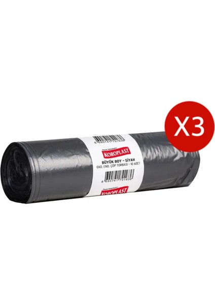 Büyük Boy Eko Endüstriyel Siyah Çöp Torbası 10LU x 3ADET
