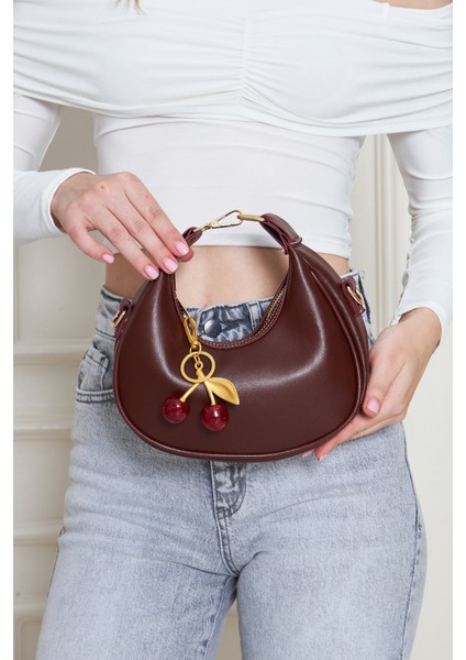 Noa Bordo Mini Çapraz Askılı Charm Hediyeli Kadın El, Kol ve Omuz Çantası