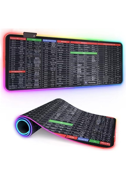 Oyuncu Rgb Mousepad ve Klavye Pad Kırmızı Altıgen Desenli Red Hex Tasarım Işıklı 70CM x 30CM Mouse Pad