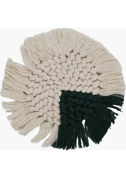 Makrome Yuvarlak Coaster Beyaz-Yeşil 16.5cm