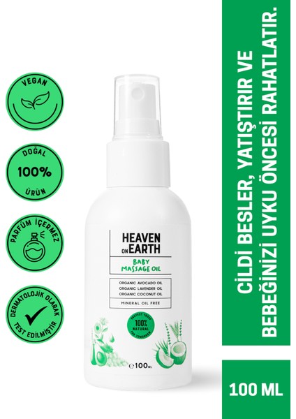 HonE VEGAN %100 DOĞAL VE ORGANİK içerikli Bebek Masaj Yağı/ Heaven on Earth HonE Vegan, 100% Natural Baby Massage Oil-100mL