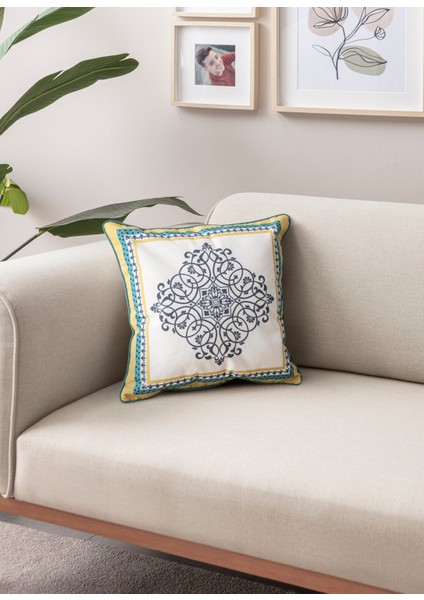 Safran Luxe Blue Premium Seri Biyeli Özel Tasarım Kırlent Kılıfı 43X43