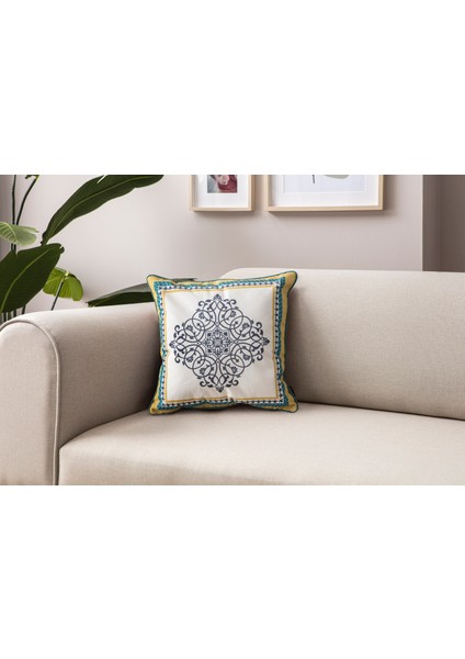 Safran Luxe Blue Premium Seri Biyeli Özel Tasarım Kırlent Kılıfı 43X43 modelleri