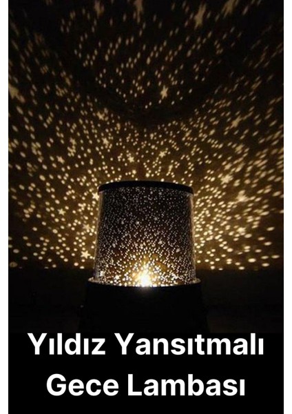 Premium Işık Yansıtmalı Yıldız Projeksiyon Gece Lambası Masa Üstü Pilli ve USB Tavan Duvar Ambiyans