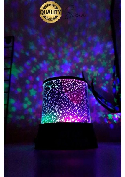 Premium Işık Yansıtmalı Yıldız Projeksiyon Gece Lambası Masa Üstü Pilli ve USB Tavan Duvar Ambiyans