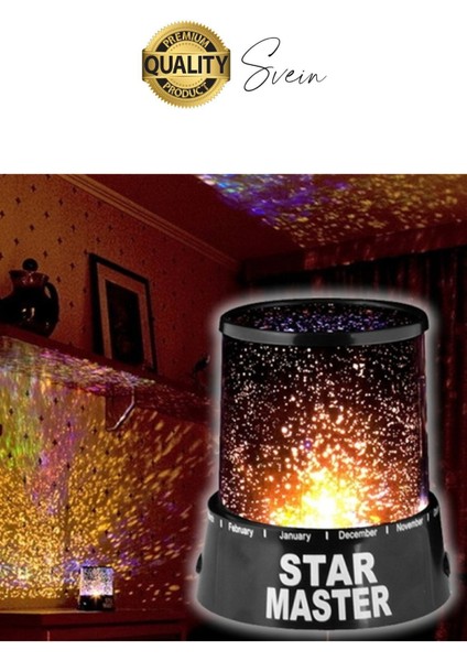 Premium Işık Yansıtmalı Yıldız Projeksiyon Gece Lambası Masa Üstü Pilli ve USB Tavan Duvar Ambiyans