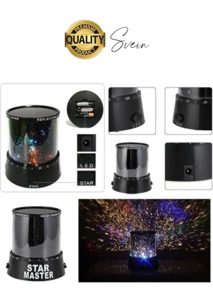 Premium Işık Yansıtmalı Yıldız Projeksiyon Gece Lambası Masa Üstü Pilli ve USB Tavan Duvar Ambiyans