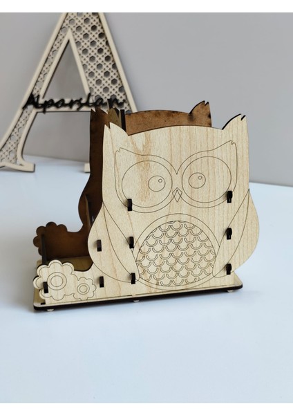 Ahşap Baykuş Desenli Kalemlik | Organizer |16*9 cm |KA5005