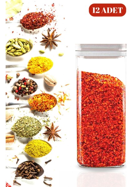Şeffaf 12'li Akrilik Baharatlık Saklama Seti, 250 Ml, Etiketli, Şık ve Pratik Tasarım