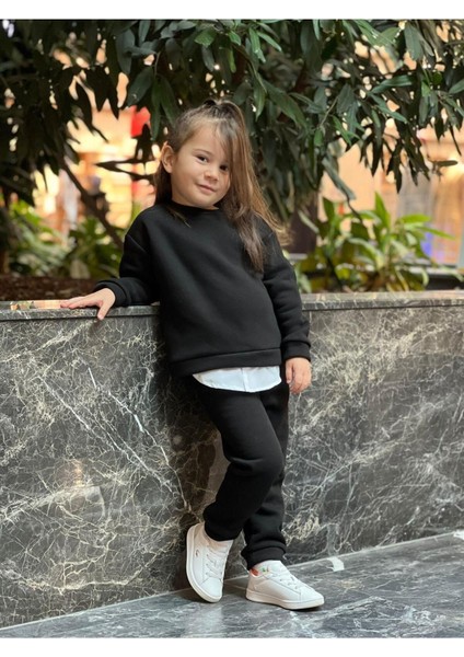 3 Iplik Çocuk Kalın Kışlık Şardonlu Siyah