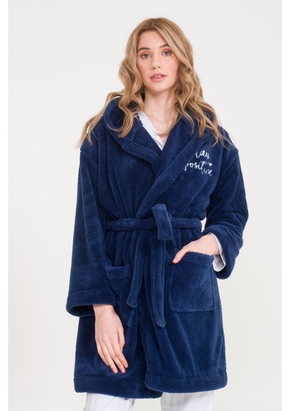 Welsoft Kapüşonlu Peluş Kadın Sabahlık