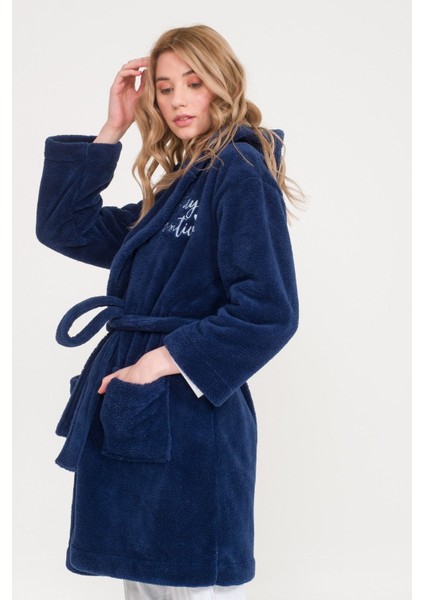 Welsoft Kapüşonlu Peluş Kadın Sabahlık