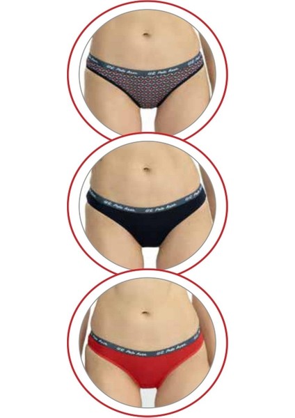 Lisanslı %95 Pamuklu Kadın Slip Külot 3'lü Hediyelik Kutulu Paket / Baskılı - Kırmızı - Lacivert