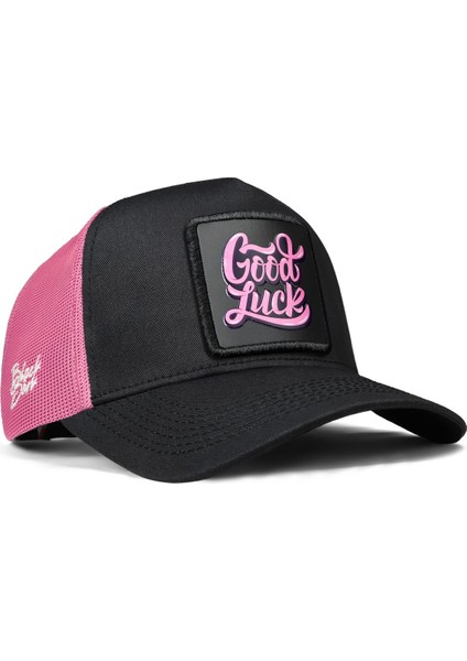 V1 Trucker Good Luck - 1 Kod Logolu Unisex Siyah-Pembe Şapka