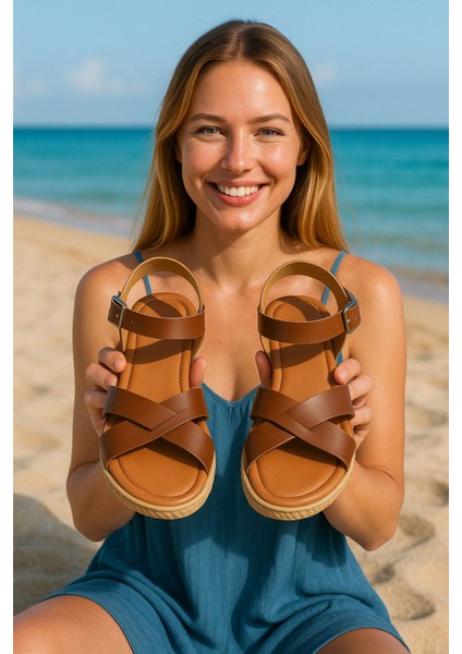 Kadın Günlük Çapraz Bantlı Sandalet Yazlık Rahat Tabanlı Ayakkabı Iş Ofis Plaj Dış Mekan