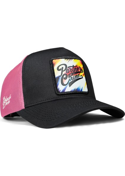 V1 Trucker Partner in Crime - 1 Kod Logolu Unisex Siyah-Pembe Şapka
