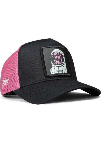 V1 Trucker Space - 1 Kod Logolu Unisex Siyah-Pembe Şapka