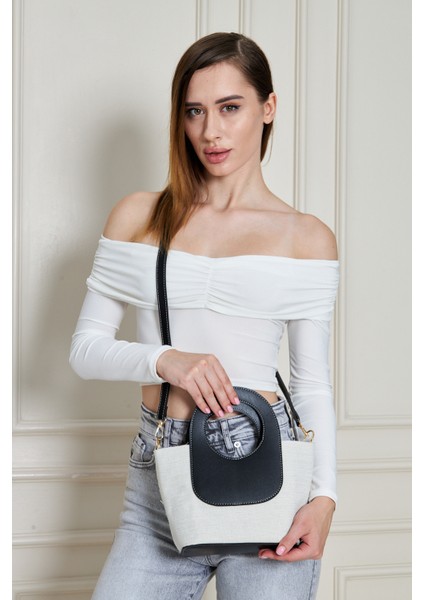 Almaria Siyah Kanvas Yavrulu Kadın El, Kol ve Omuz Çantası