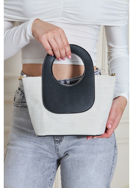 Almaria Siyah Kanvas Yavrulu Kadın El, Kol ve Omuz Çantası