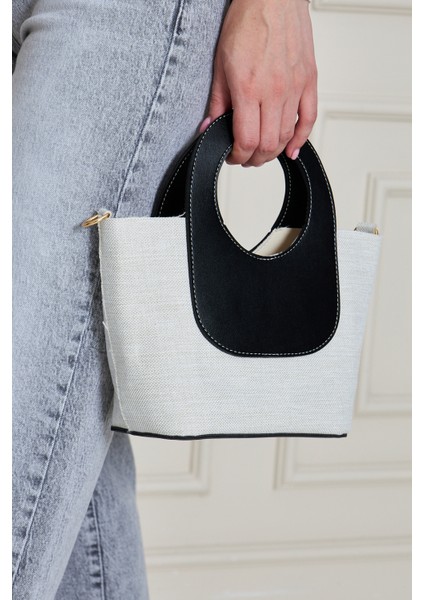 Almaria Siyah Kanvas Yavrulu Kadın El, Kol ve Omuz Çantası