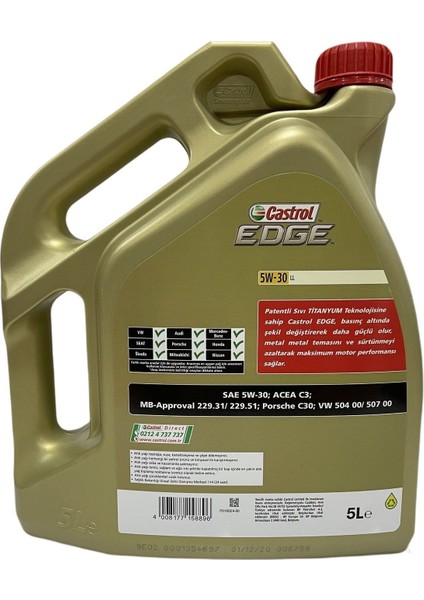 Edge Titanyum 5W-30 LL Tam Sentetik Motor Yağı Volkswagen Golf İçin 5 L fiyatları