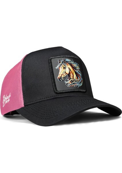 V1 Trucker At - 5 Kod Logolu Unisex Siyah-Pembe Şapka