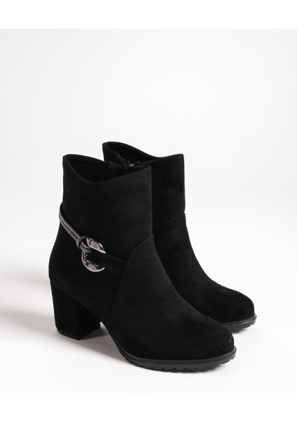 Edna Fermuarlı Ortopedik Taban Taşlı Topuklu Süet Kadın Bot Sst - Siyah fırsatları