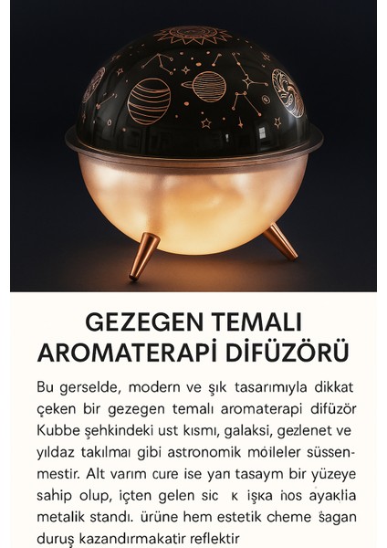 Gece Lambası Mini Projeksiyon Lambası Hava Nemlendirici 260 ml Ultrasonik