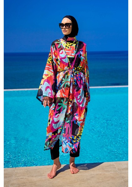 Desenli Bağcıklı Pareo Kimono – RP2510