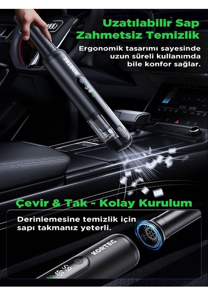 Profesyonel 19.500 Pa 120 W Güçlü Toz Işıklı Portatif Üflemeli Sessiz (88 Db) Araç Süpürgesi