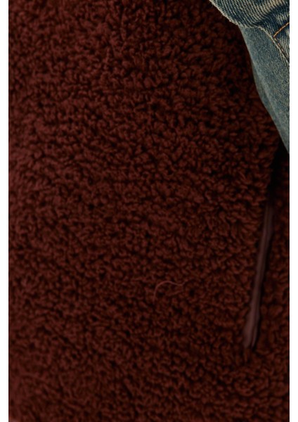 Peluş Yelek Kolsuz Fermuarlı Dik Yaka Cepli