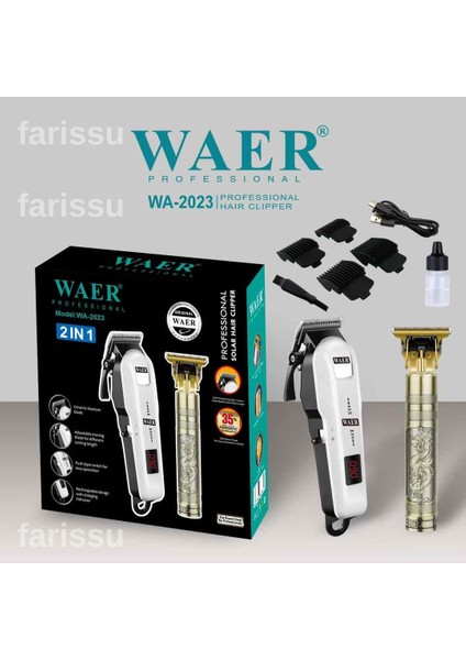 Waer Professıonal WA-2023 2'si 1 Arada Profesyonel Saç ve Sakal Kesme Makinesi Seti