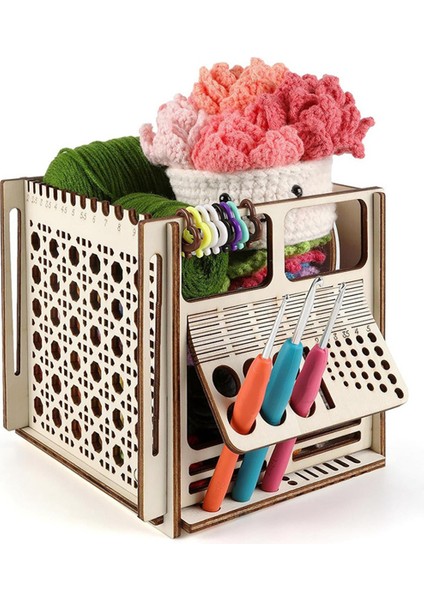 All-In-Onewooden Iplik Kasesi Tığ Işi Iplik Depolama Örgü Çantası Iplik Yönetimi Tığ Işi Aksesuarları Tığ Işi Severler Için Hediye (Yurt Dışından)