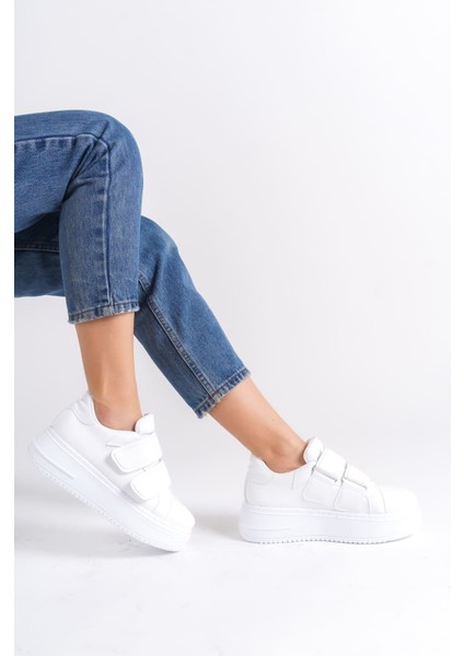 Valencıa Bağcıksız Cırt Cırtlı Ortopedik Taban Kadın Sneaker Spor Ayakkabı Cbt - Beyaz