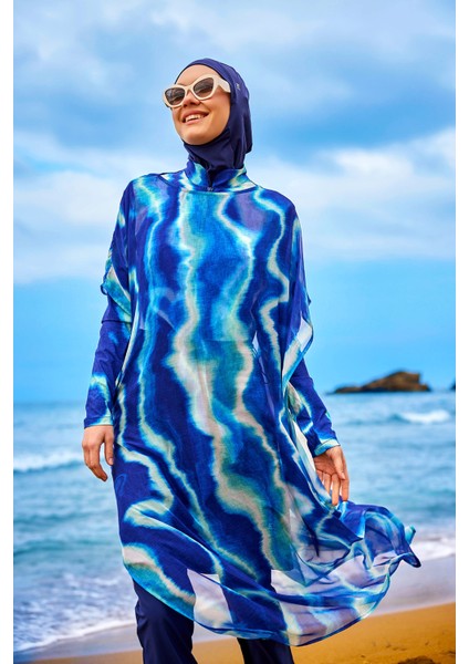 Lacivert Renk Geçişli Şifon Pareo Kimono – P2513-2